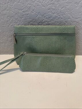 Clinique Green Faux Snakeskin Makeup Bag Set